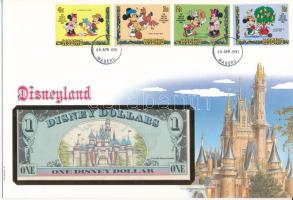 Amerikai Egyesült Államok 1990. 1DD bankjegyes borítékban, elsőnapi bélyegzéses bélyeggel T:1  USA 1990. 1 Disney Dollar in banknote envelope with first day of issue stamp C:UNC