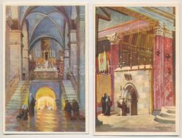 14 db RÉGI használatlan Hollós Endre vallásos művészlap. Kiadja A Szentföld biztosi hivatala / 14 un...