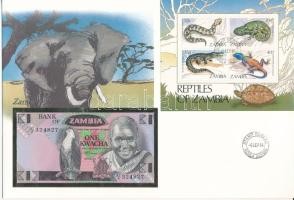Zambia 1980-1988. 1K felbélyegzett borítékban, bélyegzéssel T:I  Zambia 1980-1988. 1 Kwacha in envelope with stamp and cancellation C:UNC