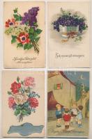 9 db RÉGI névnapi üdvözlő képeslap vegyes minőségben, lithok is / 9 pre-1945 Name Day greeting postcards in mixed quality, some lithos