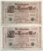 Német Birodalom 1910. 1000M piros pecsét, hétjegyű sorszámmal (3db, sorszámkövető) + 1910. 1000M zöl...