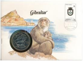 Gibraltár 1980. 1C Cu-Ni "Horatio Nelson halálának 175. évfordulója" forgalomba nem került emlékkiadás felbélyegzett borítékban, bélyegzéssel, német nyelvű leírással T:1- karc Gibraltar 1980. 1 Crown Cu-Ni "175th Anniversary of the death of Lord Horatio Nelson" non-circulating commemorative coin in envelope with stamp, cancellation, and a description in german C:AU scratch Krause KM#12