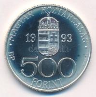 1993. 500Ft Ag "Integráció az EU-ba-ECU" kapszulában, tanúsítvánnyal T:BU kis patina Adamo...
