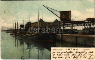 1902 Karlsruhe, Rheinhafen / harbor, barges (EB)