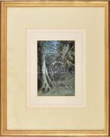 Jelzés nélkül: Eastwell park, Kent, Anglia. Akvarell, papír. Dekoratív, üvegezett fakeretben, 16,5×12 cm