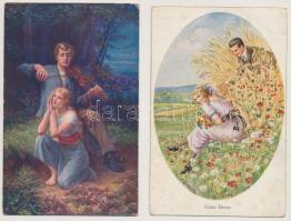 8 db RÉGI romantikus művész képeslap vegyes minőségben / 8 pre-1945 romantic art postcards in mixed ...