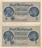 Német Harmadik Birodalom / Német megszállt területek 1940-1945. 5M (2db) T:III beszakadások German Third Empire / German Occupied Territories 1940-1945. 5 Reichsmark (2pcs) C:F tears Krause P#R138