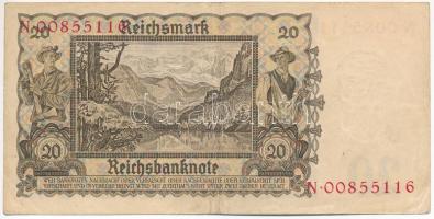 Német Harmadik Birodalom 1939. 20M "N 00855116" T:III 
German Third Reich 1939. 20 Mark &...