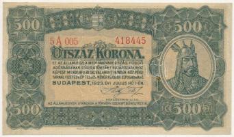1923. 500K 5A 005 418445, Magyar Pénzjegynyomda Rt. Budapest nyomdahely jelöléssel T:I- sarokhajtások Adamo K34