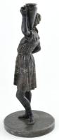 Jelzés nélkül: Figurális gyertyatartó. Bronz, kőtalapzaton. M: 34 cm