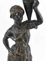 Jelzés nélkül: Figurális gyertyatartó. Bronz, kőtalapzaton. M: 34 cm