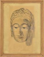 Jelzés nélkül: Dél-ázsiai arckép (Buddha-fej?). Akvarell, papír. Üvegezett, dekoratív fakeretben, 45×33,5 cm