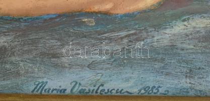 Maria Vasilescu jelzéssel: Női akt. Olaj, farost. Apró felületi sérülésekkel. Dekoratív fakeretben, ...