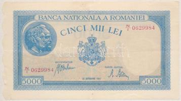 Románia 1943. 5000L "N/I 0629984" T:III Romania 1943. 5000 Lei "N/I 0629984" C:F Krause P#55