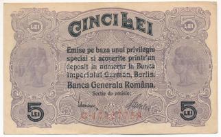 Románia / Német megszállás 1917. 5L G 17427458 T:III szakadás Romania / German occupation 1917. 5 Lei G 17427458 C:F Krause P#M5