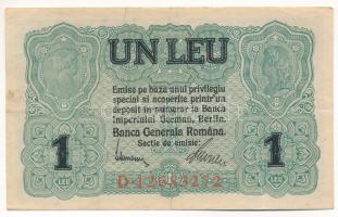 Románia / Német megszállás 1917. 1L D 12683272 T:III szép papír, fo. Romania / German Occupation 1917. 1 Leu D 12683272 C:F fine paper, spotted Krause P#M3