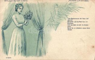 Lady with roses hold to light litho (Eb)