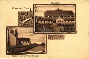 1913 Felek, Freck, Avrig; Glasfabrik, Magazine und Arbeiterwohnungen / Üveggyár és munkások lakása / glass factory and worker's houses. Albert Kisch Art Nouveau, floral