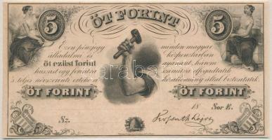 1852. 5Ft Kossuth bankó kitöltetlen E,T:I Hungary 1852. 5 Forint E without date and serial number C:UNC Adamo G124
