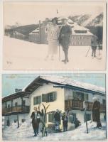 4 db régi téli sport motívum képeslap: síelők / 4 pre-1945 winter sport motive postcards: skiers