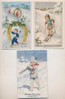 6 db régi téli sport motívum képeslap: síelők / 6 pre-1945 winter sport motive postcards: skiers