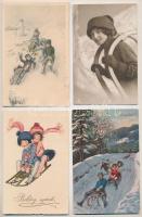 8 db régi téli sport motívum képeslap: szánkózók / 8 pre-1945 winter sport motive postcards: sleddin...