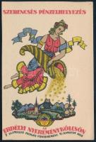 cca 1940 Erdélyi nyereménykölcsön dekoratív reklámcédula, Mallász Gitta art deco grafikája, szép állapotban, 12,5×8,5 cm