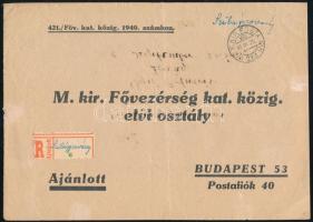 1940 M. kir. Fővezérség kat. közig. elvi osztály bejelentőlap, Egri P. András zoványi lakos által kitöltve, a lap széle kissé sérült
