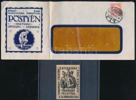 1915 Pöstyén Fürdőigazgatóság fejléces boríték, hajtásnyomokkal + 1926 Brezna levélzáró