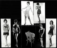 Csipkés kombinék divatja az 1970-es években, 7 db vintage fotó, ezüst zselatinos fotópapíron, 17,5x6,5 cm és 13,6x8,5 cm között