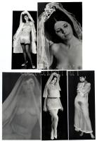 Fátylak védelmében, szolidan erotikus felvételek az 1970-es évekből, 5 db vintage fotó, ezüst zselatinos fotópapíron, 17,2x11,5 cm és 15x6,3 cm között