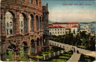 1913 Pola, Pula; Arena / Amfiteátrum. Hátoldalon levél az SMS Kaiserin Elisabeth védett cirkálóra / amphitheatre. Letter sent to SMS Kaiserin Elisabeth (K.u.K. Kriegsmarine) protected cruiser (EK)