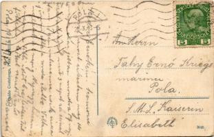 1913 Pola, Pula; Arena / Amfiteátrum. Hátoldalon levél az SMS Kaiserin Elisabeth védett cirkálóra / ...