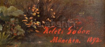 Keleti (Kelety) Gábor (1870-?): Vadász kutyájával a müncheni Hirschenauban, 1892. Olaj, vászon. Jele...