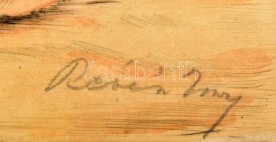 Révész Imre (1859-1945): Vásár, színezett rézkarc, papír, jelzett, kissé sérült. Üvegezett dekoratív...