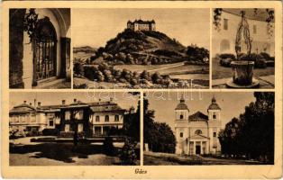 1943 Gács, Halic; mozaiklap a várral. Salamon Károly kiadása / multi-view postcard with castle (szakadás / tear)