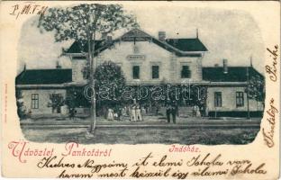 1901 Pankota, Pancota; indóház, vasútállomás. Bloch H. kiadása / Bahnhof / railway station