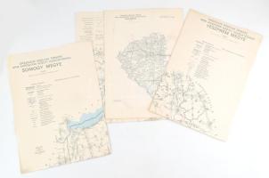 1976-1977 Országos Közutak Térképe, 5 db: Szolnok, Somogy, Veszprém, Zala és Győr-Sopron megye, 1:200.000-1:400.000, KPM Közúti Igazgatósága-Kartográfiai Vállalat, 3600-5000 pld., vegyes állapotban 40x29,5 cm és 83x65 cm között