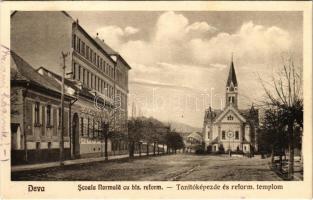 1929 Déva, Scoala Normala cu bis. reform. / Tanítóképezde és református templom. D. Weiss kiadása / school, Calvinist church