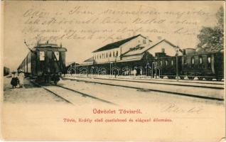 1901 Tövis, Teius; Erdély első csatlakozó és elágazó vasútállomása, vonatok / First connecting and branching railway station of Transylvania