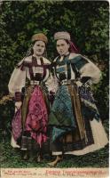 1912 Torockószentgyörgy, Coltesti; két pártás leány. Dunky fivérek fényképészek / Transylvanian folklore (EB)