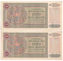 Szlovákia 1940. 1000K (2db, egyugrásos sorszámkövető) T:II hajtatlan, fo.
Slovakia 1940. 1000 Korun...