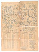 cca 1880 Fischer János porcelán árjegyzék és formabemutató nyomtatvány szakadozott 54x72 cm