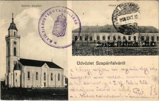 1916 Szapáryfalva, Szapárifalva, Tipari; Református templom, állami iskola. Schlänger Károly és Tsa cég kiadása / Calvinist church, school (EK)