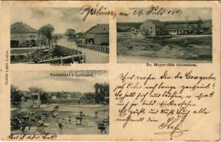 1911 Bálinc, Balint; Vasút utca, Vízimalom és zsilipek, Dr. Mayor-féle vízimalom, Margitai Ignác üzlete és saját kiadása / street, watermills, sluice, shop (Rb)