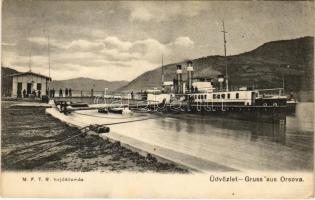 1916 Orsova, MFTR hajóállomás, gőzhajó / Danube port, steamship + K.u.k. Inft. Rgt. v. Hindenburg Nr. 69. kompagnie (EK)