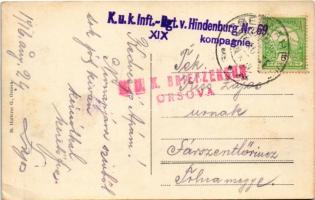 1916 Orsova, MFTR hajóállomás, gőzhajó / Danube port, steamship + "K.u.k. Inft. Rgt. v. Hindenb...