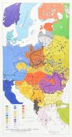 1989 Kelet-Közép-Európa etnikai-nyelvi térképe és az államhatárok 1914-ben. Tervezte és rajzolta: Palovics Lajos. 55x29,5 cm