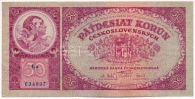 Csehszlovákia 1929. 50K La 634997 T:III szép papír Czechoslovakia 1929. 50 Korun La 634997 C:F fine paper Krause P#22