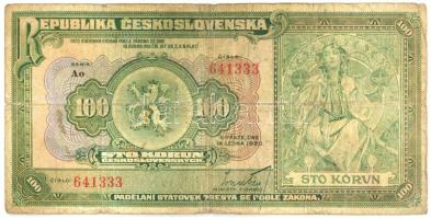 Csehszlovákia 1920. 100K Ao 641333 T:III-  Czechoslovakia 1920. 100 Korun Ao 641333 C:VG  Krause 17a